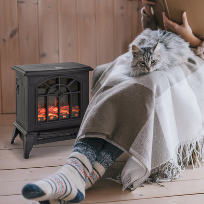HOMCOM 1000W/2000W Freestanding Electrical Fireplace Indoor Heater Stove Log Wood LED Burning Effect Flame with Thermostat Control Black 