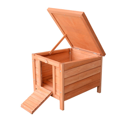 PawHut Wooden Rabbit Hutch Outdoor, Guinea Pig Hutch, Rabbit Hideaway, Cat House, Bunny Cage Small Animal House 51 x 42 x 43 cm, Natural 