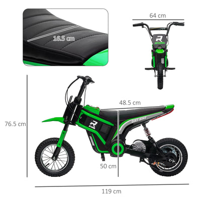 HOMCOM 24V Electric Motorbike with Twist Grip Throttle, Music, Horn, 12" Pneumatic Tyres, 16km/h Max Speed - Green 