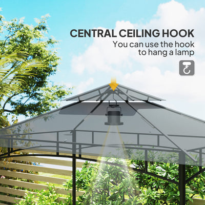 Outsunny 8' x 5' Grill Gazebo, Double Tiered BBQ Gazebo Shelter Canopy with LED Lights, 2 Side Shelves, Hooks, Dark Grey 
