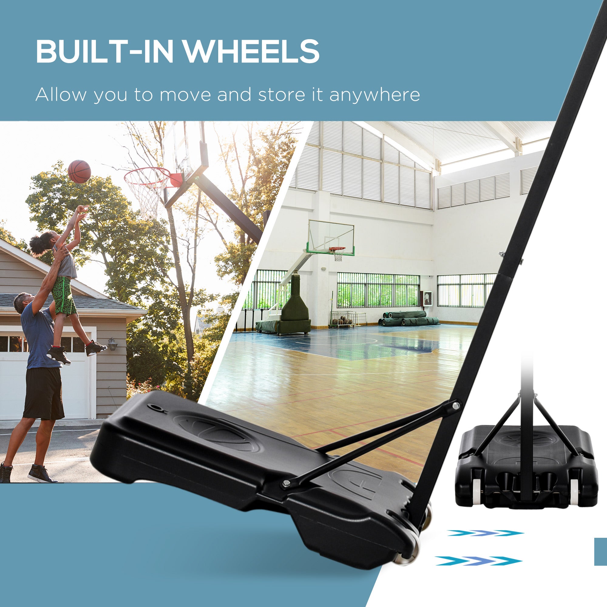 HOMCOM Portable Basketball Hoop Stand Freestanding Sports System Adjustable Height 1.55-2.1M on Wheels for Teenagers Adults, White 