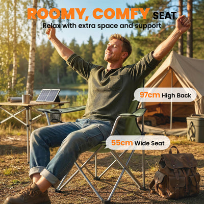 Outsunny Camping Chair Set of 2 Portable Folding Outdoor Camp Chair with Cup Holders and Carry Bag Green 
