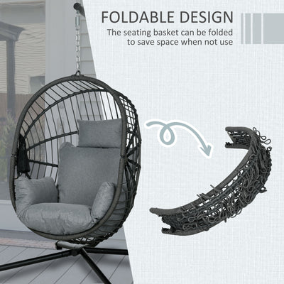 Outsunny Metal Stand Hanging Egg Chair, with Full Body Padded Seat - Grey 