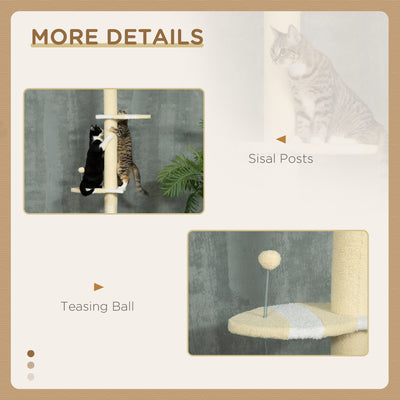 PawHut 260cm Adjustable Floor-To-Ceiling Cat Tree w/ Anti-Tipping Kit, Toy Ball 