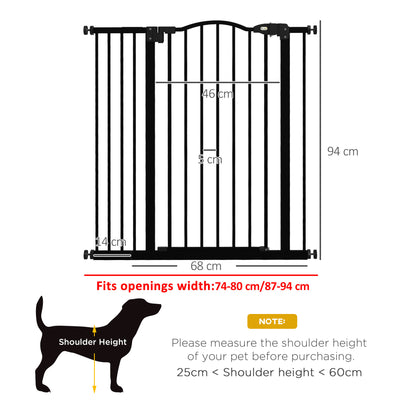 PawHut Pressure Fit Dog Stair Gate No Drilling Safety Gate Auto Close for Doorways, Hallways, 74-94cm Adjustable, 94cm Tall, Black 
