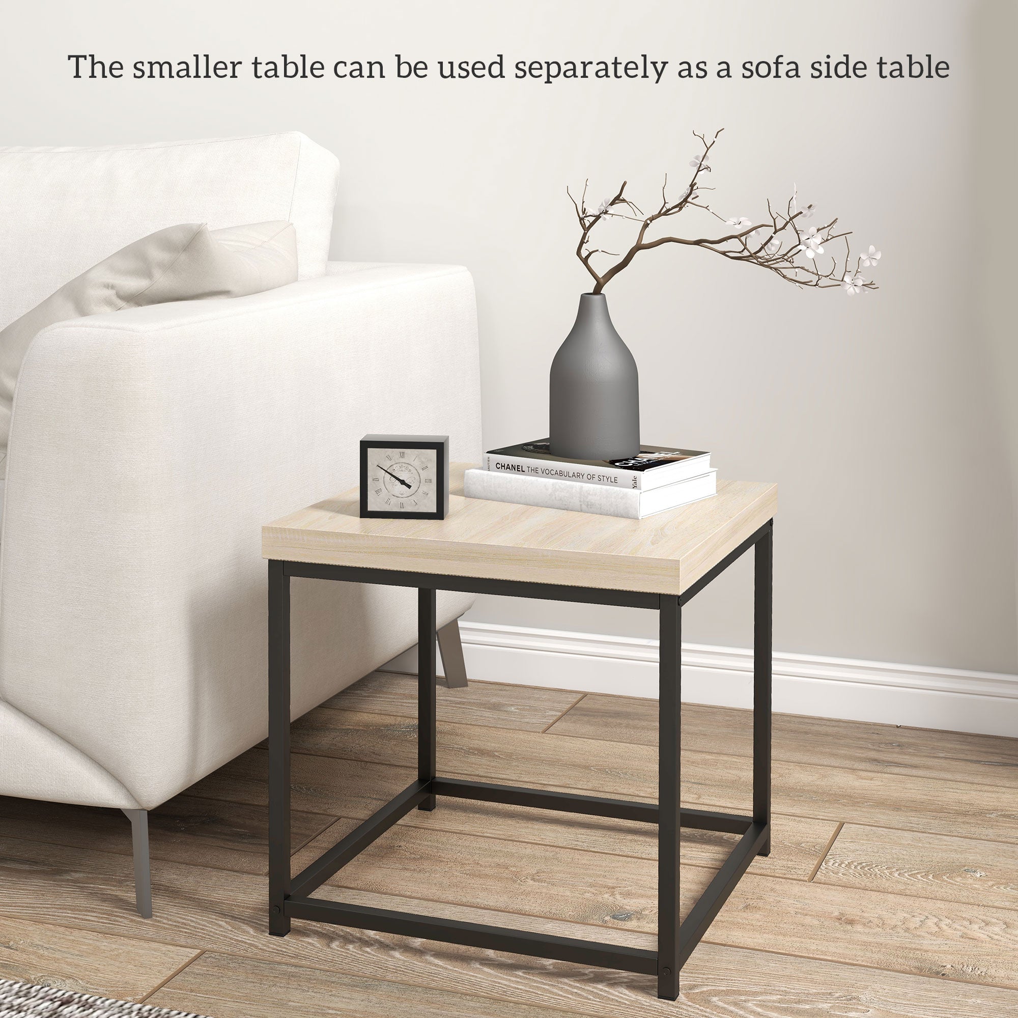 HOMCOM Coffee Table Set of 2, Nest of Tables with 3.5cm Thick Tabletop, Oak 