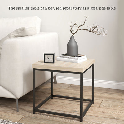 HOMCOM Coffee Table Set of 2, Nest of Tables with 3.5cm Thick Tabletop, Oak 