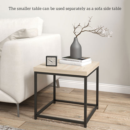 HOMCOM Coffee Table Set of 2, Nest of Tables with 3.5cm Thick Tabletop, Oak 