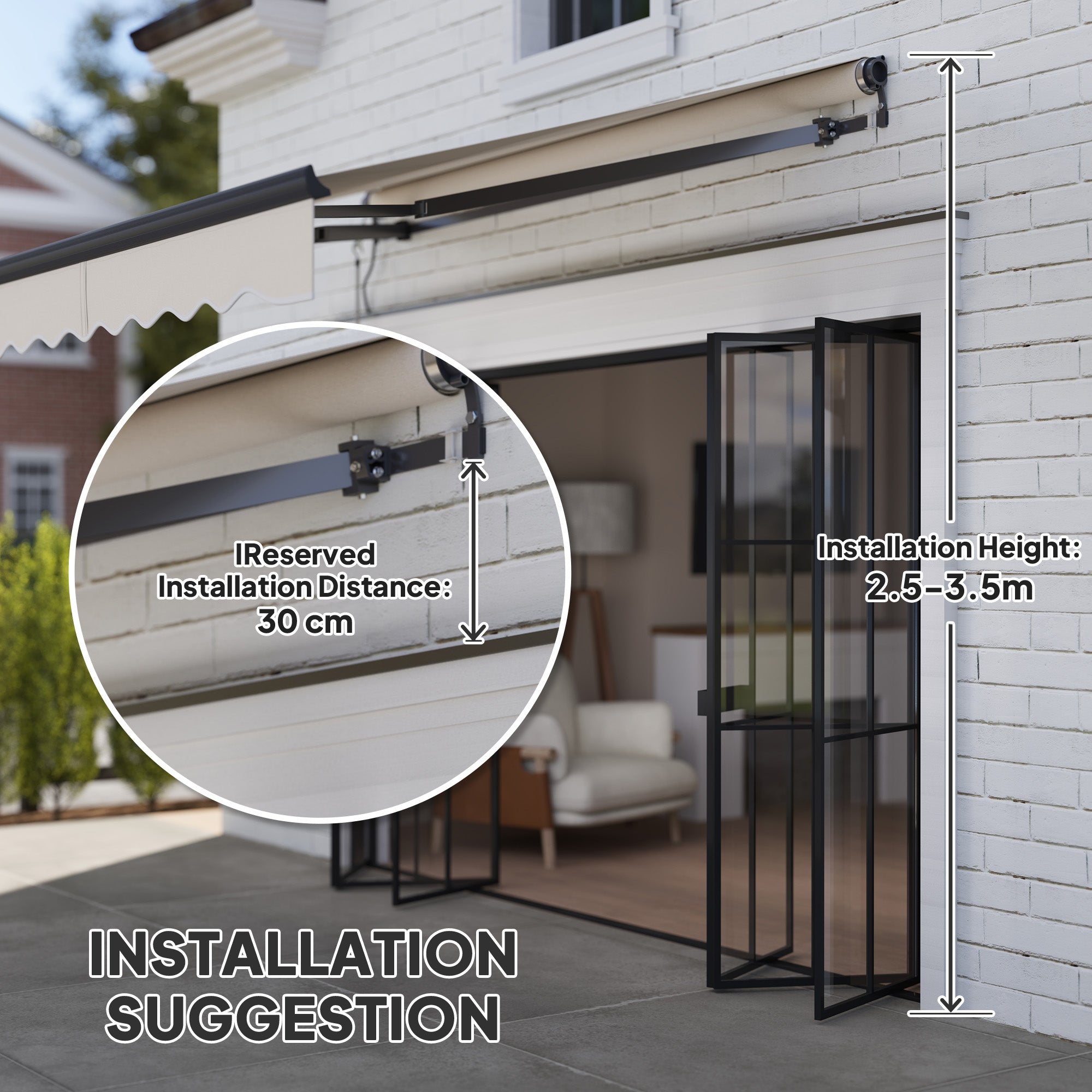 Outsunny 2.5 x 2m Electric Awning with Remote Controller, Aluminium Frame DIY Retractable Awning, UV30+ Sun Shade Canopy for Garden Patio Deck Door Window, Beige 
