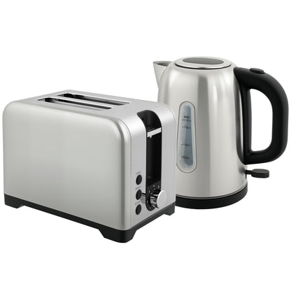 HOMCOM Simple Polished Toaster and Kettle Set - Silver Tone