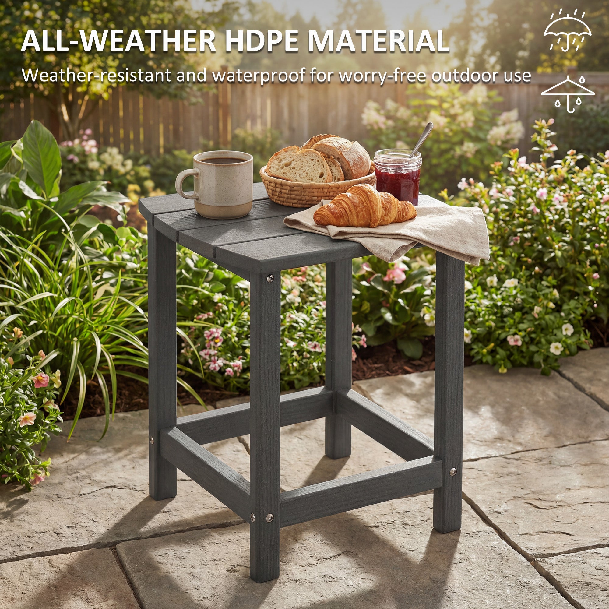 Outsunny Outdoor Side Table, Garden Coffee Table, All-Weather Adirondack Side Table for Garden, Beach, Indoor Outdoor, Grey 
