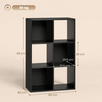 HOMCOM Industrial Style Storage Shelf, Bookcase, Bookshelf with 6 Compartments, for Living Room, Home Study, Black Wood Effect 