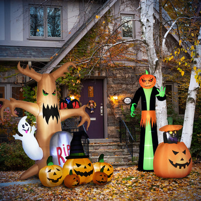 HOMCOM 9FT Inflatable Halloween Pumpkin Ghost with Build in LED,  Outdoor Lighted Blow Up Inflatables for Party Indoor, Garden, Lawn 