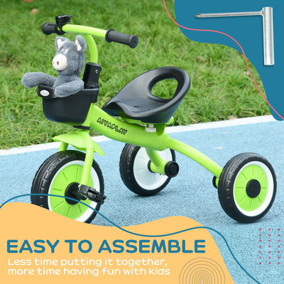 AIYAPLAY Kids Trike, Tricycle, with Adjustable Seat, Basket, Bell, for Ages 2-5 Years - Green 
