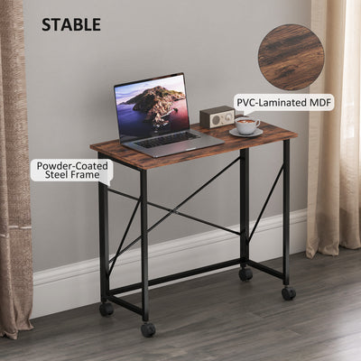 HOMCOM 80 cm Folding Desk on Wheels - Rustic Brown 