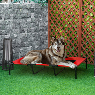PawHut Raised Dog Bed Cooling Elevated Pet Cot with Breathable Mesh for Indoor Outdoor Use Red, XX Large, 122 x 92 x 23cm 