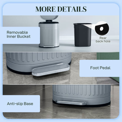 HOMCOM 20L Metal Kitchen Bin, with Soft-Close Lid - Grey 