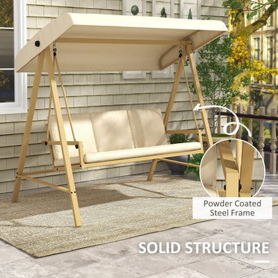 Outsunny Three-Seat Garden Swing Chair, with Adjustable Canopy - Beige 