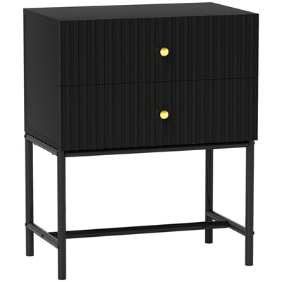 HOMCOM Elegant Two-Drawer Bedside Table - Black 