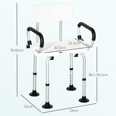 HOMCOM Shower Chair for the Elderly and Disabled, Height Adjustable Shower Stool with Back and Flipped Padded Arms, Suction Foot Pads, White 