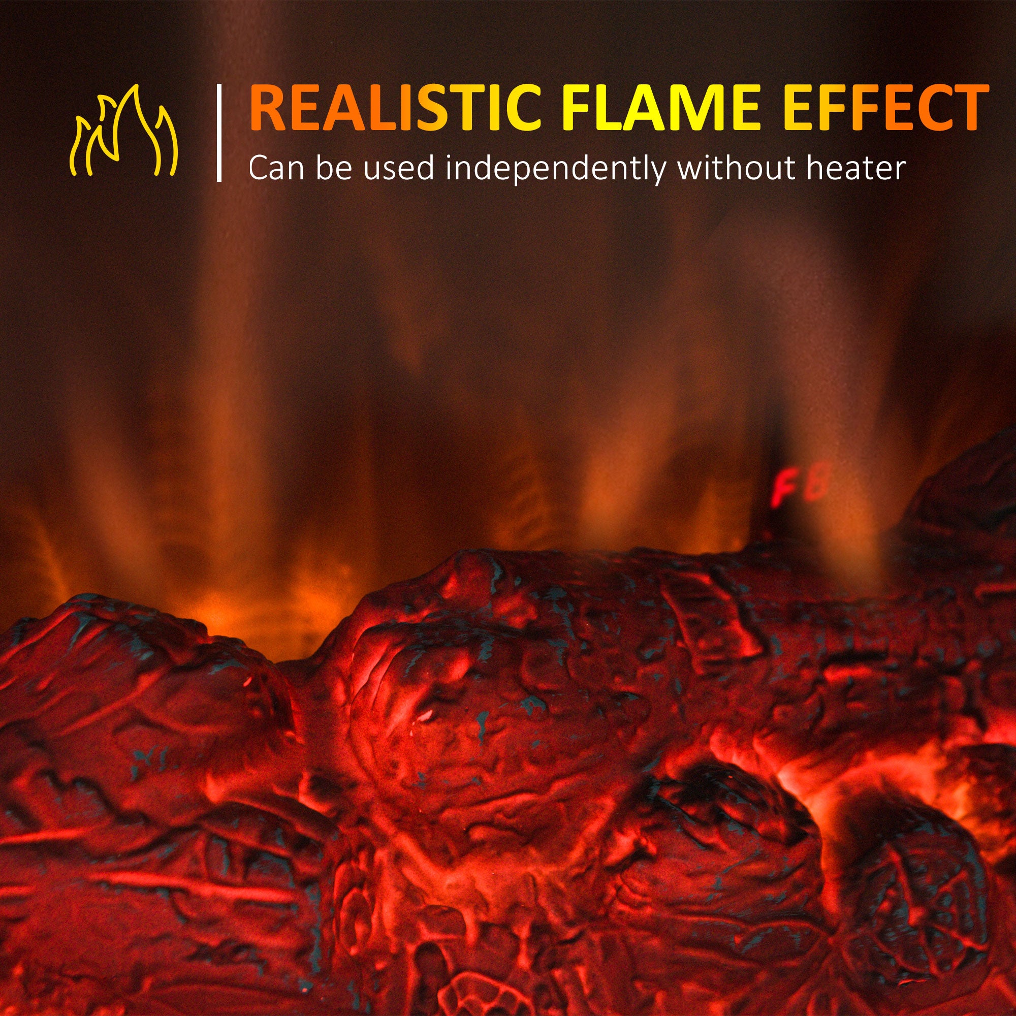 HOMCOM 1000W/2000W Freestanding Electrical Fireplace Indoor Heater Stove Log Wood LED Burning Effect Flame with Thermostat Control Black 