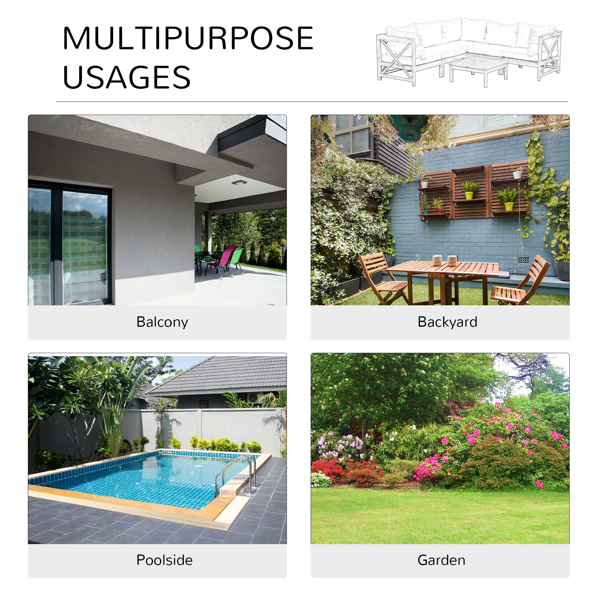 Outsunny 6 PCS Elegant Wood Frame Outdoor Patio Dining Set w/ Cushions Coffee Table Garden Furniture Sofa Comfort Balcony Patio Cream White 