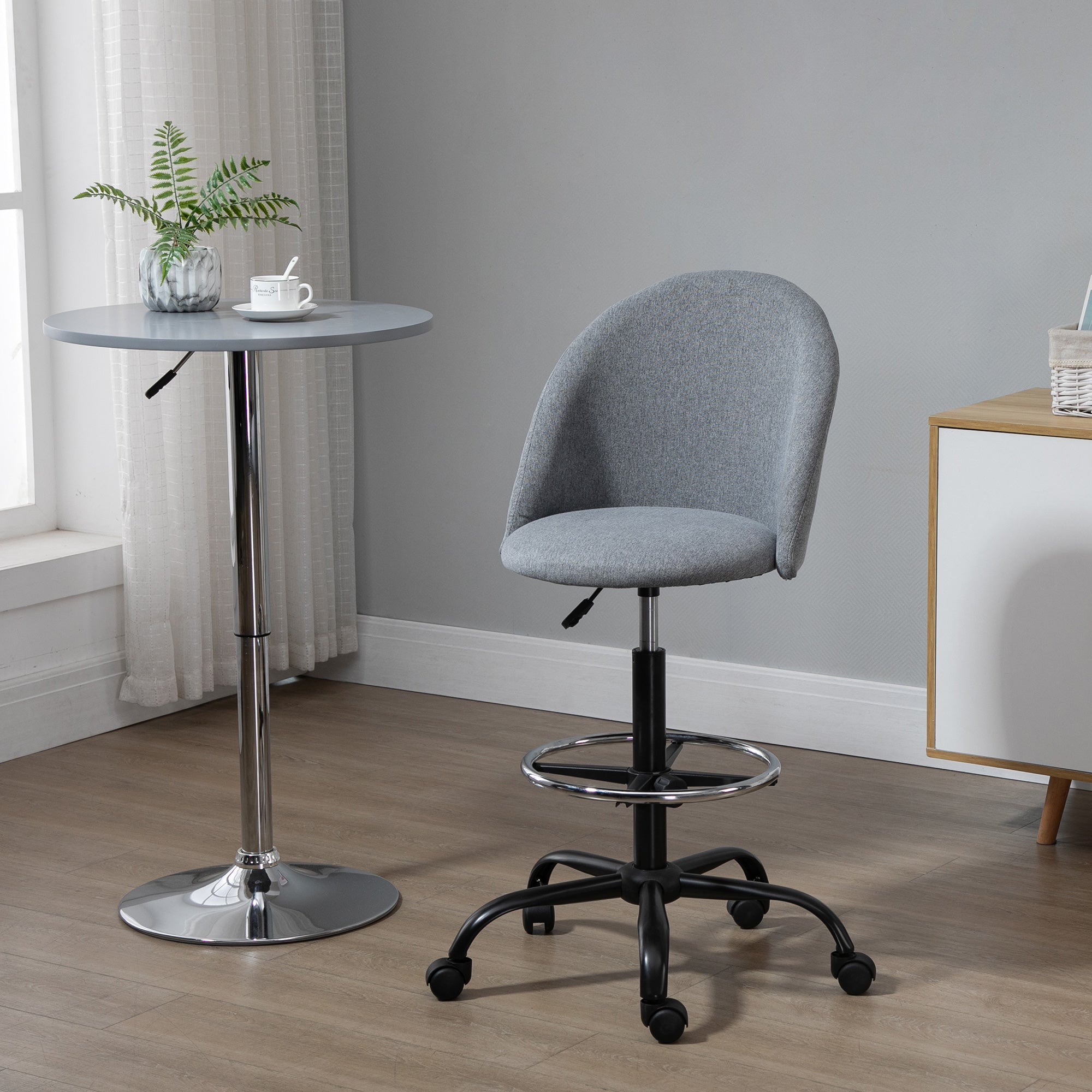 Vinsetto Ergonomic Drafting chair Adjustable Height w/ 5 Wheels Padded Seat Footrest 360° Swivel Freely Comfortable Versatile Use For Home Office - Grey 