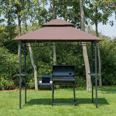 Outsunny 2.5M (8ft) New Double-Tier BBQ Gazebo Grill Canopy Barbecue Tent Shelter Patio Deck Cover - Coffee 