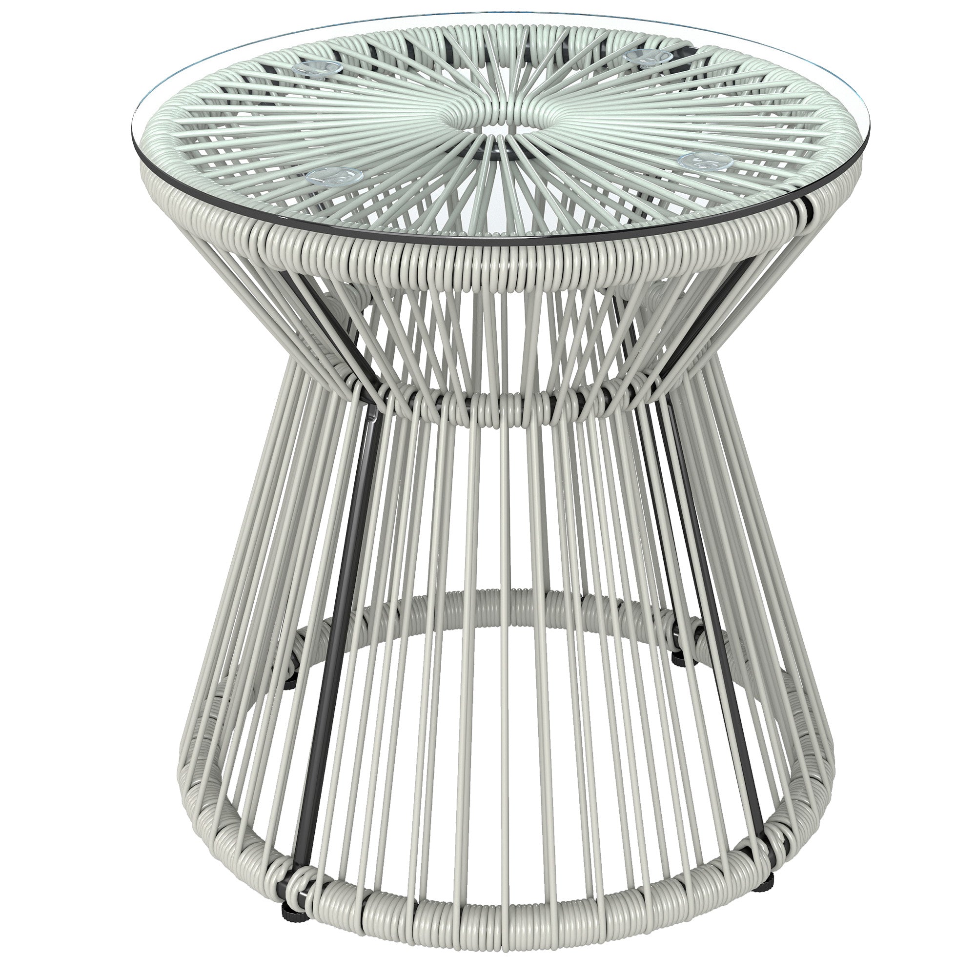 Outsunny Rattan Outdoor Coffee Table, PE Rattan Wicker Bistro Side Table with Tempered Glass Top, Light Grey 
