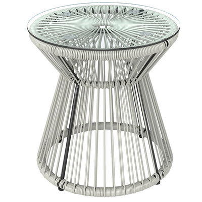 Outsunny Rattan Outdoor Coffee Table, PE Rattan Wicker Bistro Side Table with Tempered Glass Top, Light Grey 