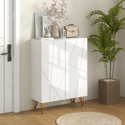 HOMCOM Narrow Shoe Storage Cabinet with Soft-Close Hinges and Adjustable Shelves for 15-20 Pairs of Shoes, White 