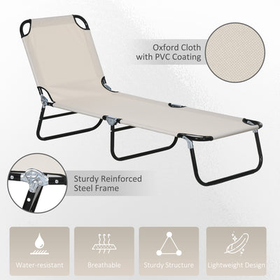 Outsunny Garden Sun Lounger, with Five-Position Back - Cream White 