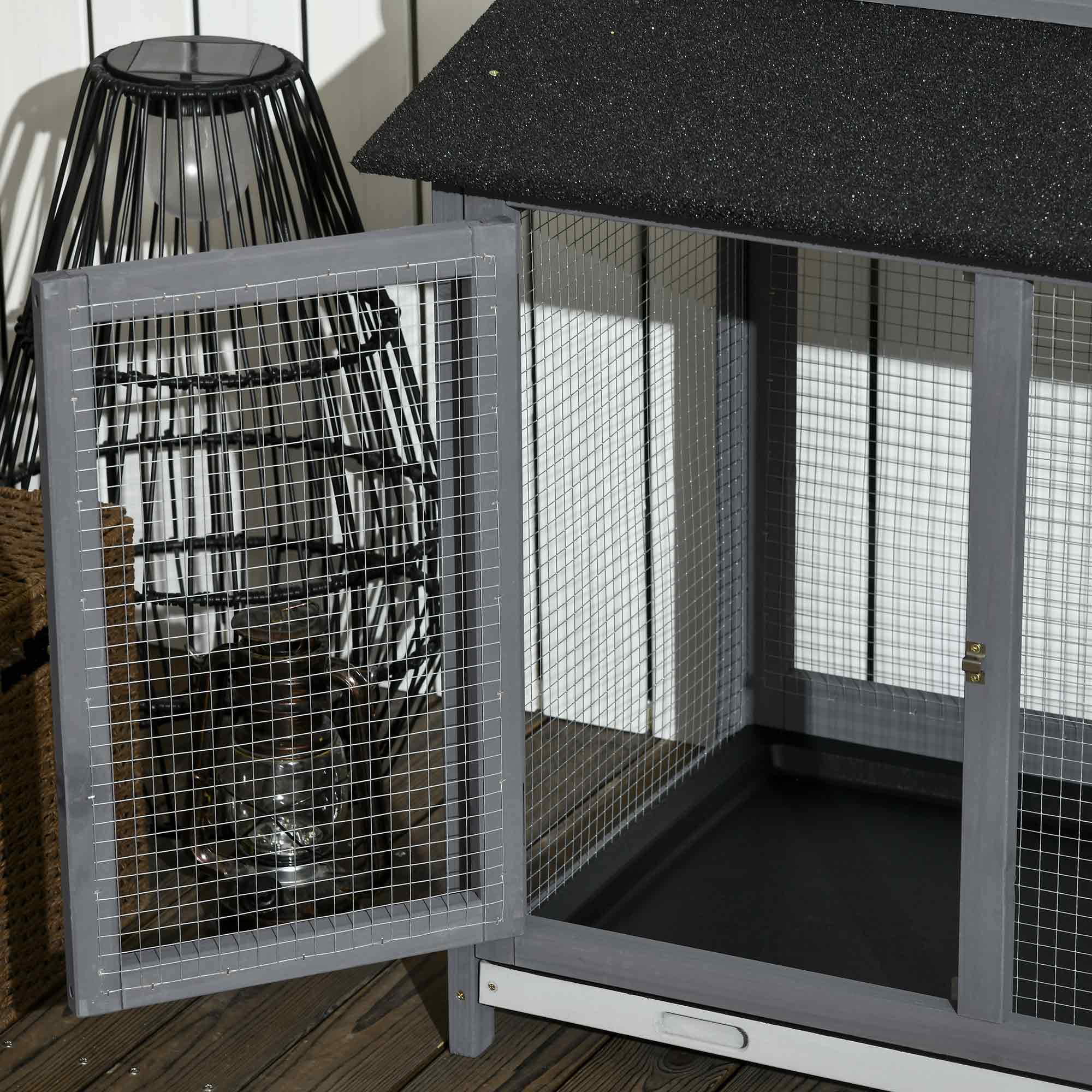 PawHut 2-Tier Large Rabbit Hutch Outdoor with Double Side Run Boxes, No-leak Plastic Tray, Ramp, 230 x 53 x 93.5cm, Light Grey