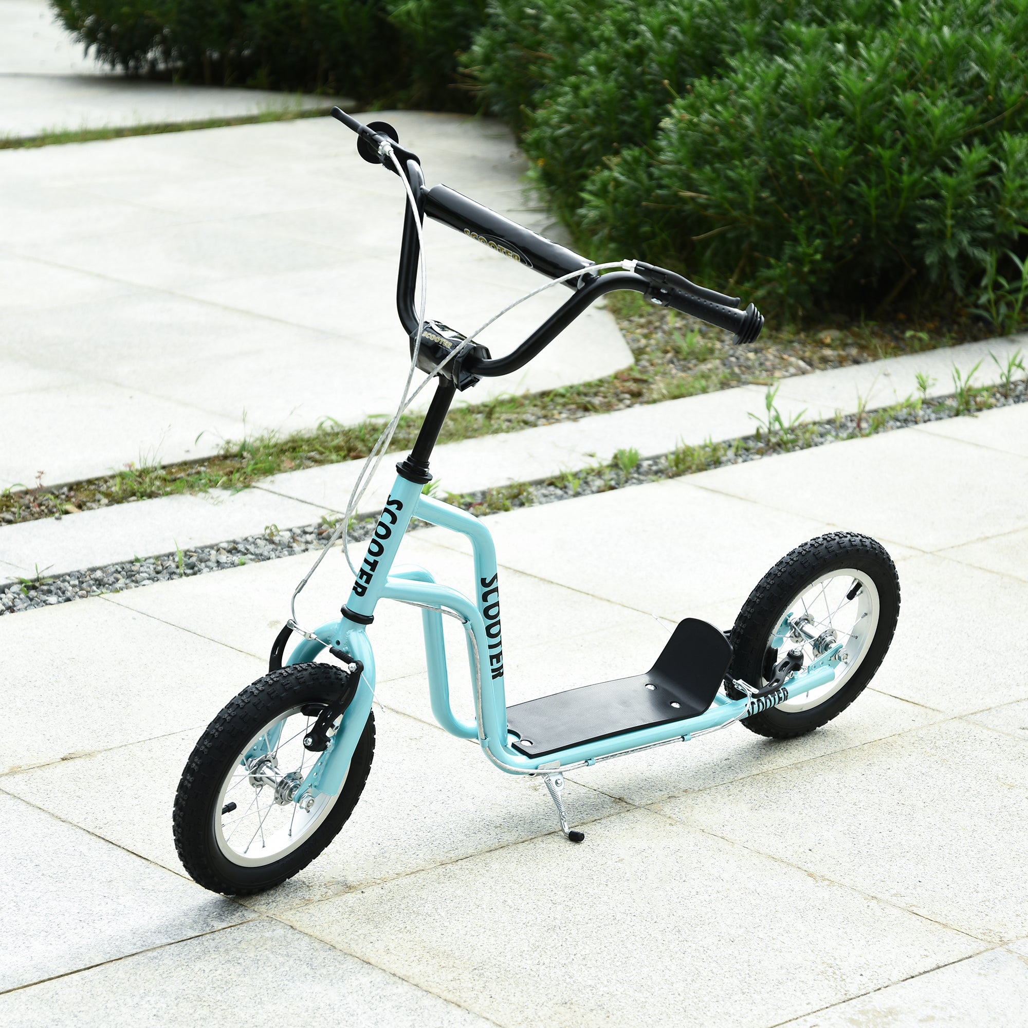 HOMCOM Stunt Scooter, Kids Scooter, 12'' Rubber Tyre Kick Scooter with Adjustable Handlebar, Dual Brakes, Blue 