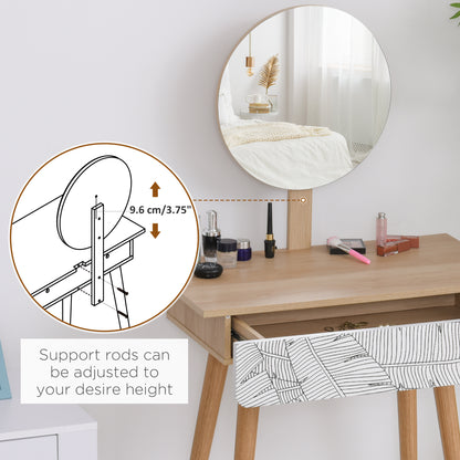 HOMCOM Dressing Table with Drawer and Mirror height adjustable Wooden Oak Color  Bedroom Dressing Room Elegant and Durable 