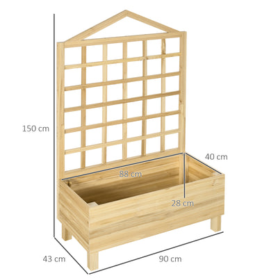 Outsunny Garden Planters with Trellis for Vine Climbing, Distressed Wooden Raised Beds, 90x43x150cm, Natural Tone 
