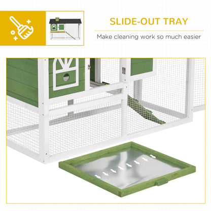PawHut Wooden Rabbit Hutch and Run with Sliding Tray, Ramp, Water-resistant Roof, for 2-4 Rabbits, Green 