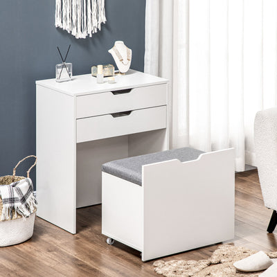 HOMCOM Dressing Table with Flip-up Mirror and Storage Stool, Vanity Table with Drawer and Hidden Compartments for Bedroom, Living Room, White 