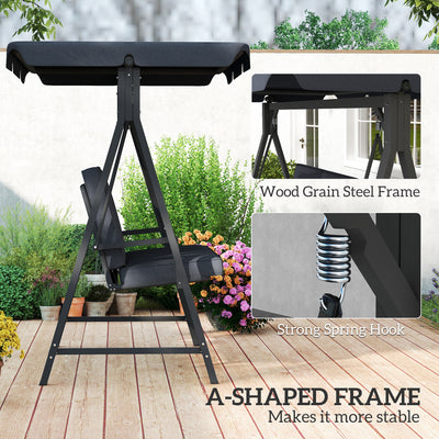 Outsunny Three-Seater Garden Swing Bench, with Adjustable Canopy - Dark Grey 