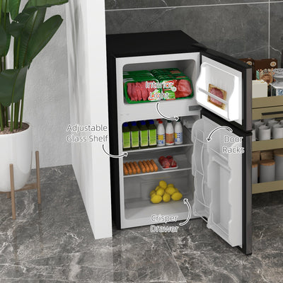 HOMCOM 88L Under Counter Fridge Freezer, Small Refrigerator with 5-Setting, 3 Star Freezer Rating, Black and Silver Tone 