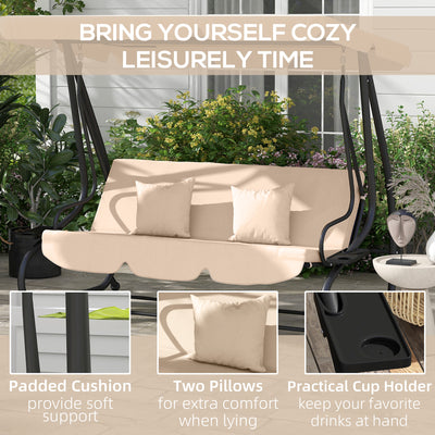 Outsunny Three-Person garden Swing Chair, with Adjustable Canopy - Light Brown 