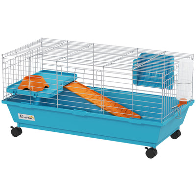 PawHut Small Animal Cage Rabbit Guinea Pigs Chinchillas Cage with Wheels Water Bottle 