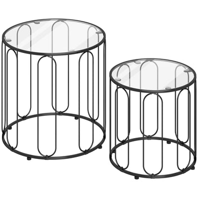 HOMCOM Elliptical Cut-Out Nesting Tables - Black 