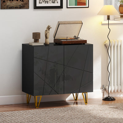 HOMCOM Modern Luxe High Gloss Sideboard, with Hairpin Legs - Black 