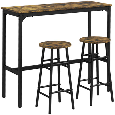 HOMCOM 3 Piece Bar Table Set with 2 Stools, Industrial Bar Table and Stool Set, Dining Table and Chair Set, Rustic Brown 