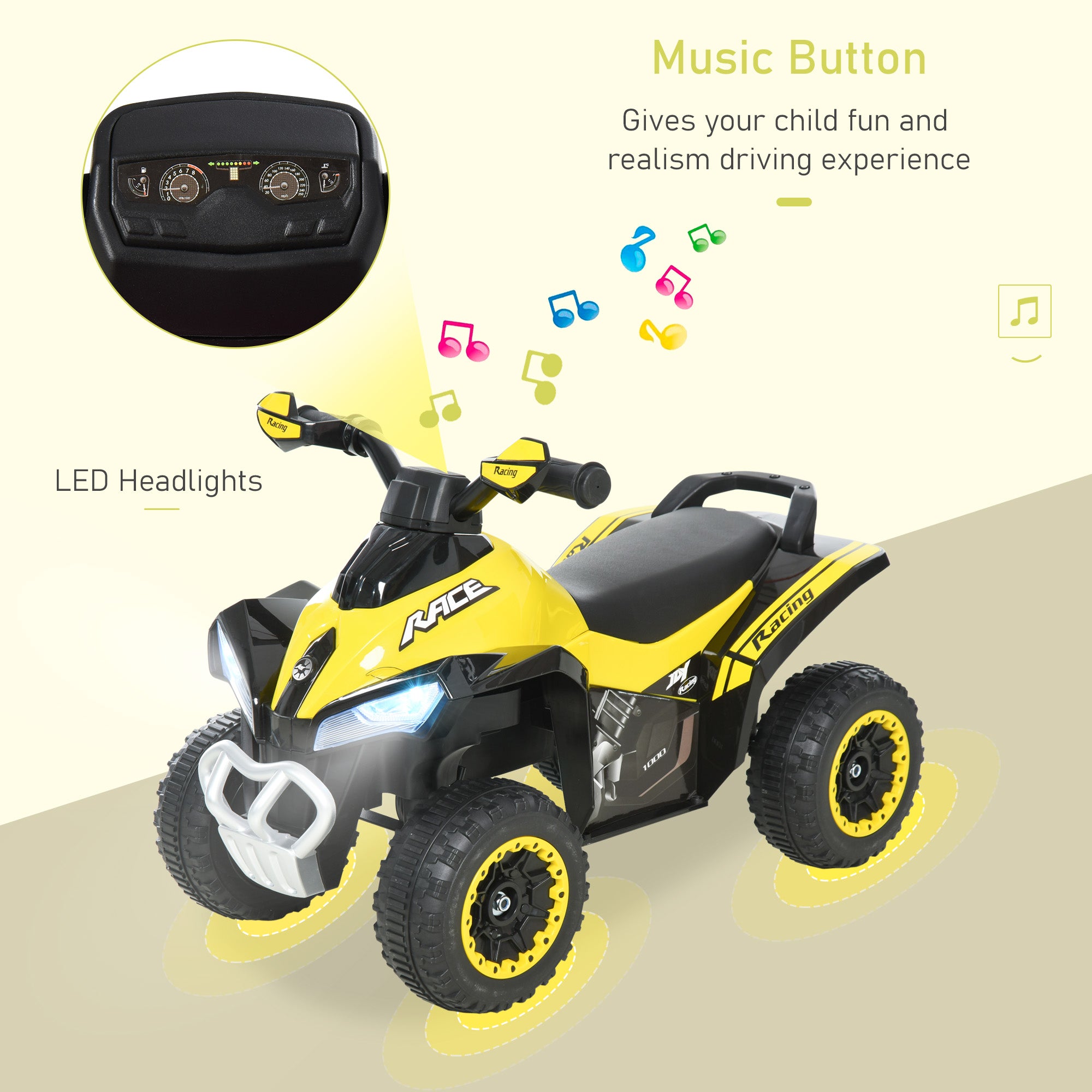 HOMCOM No Power Toddler Kids Ride on Car Walker Foot To Floor Slider w/ Music Lights for 18 - 36 Months Yellow 
