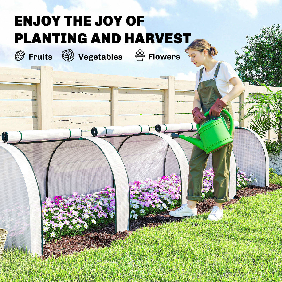 Outsunny 395 x 100 cm Low Tunnel Greenhouse - White