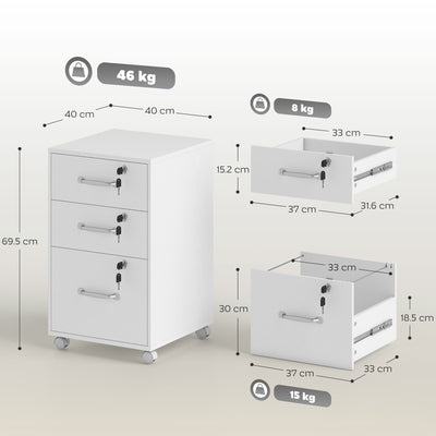 HOMCOM Three Drawer Wood-Effect Filing Cabinet - White 