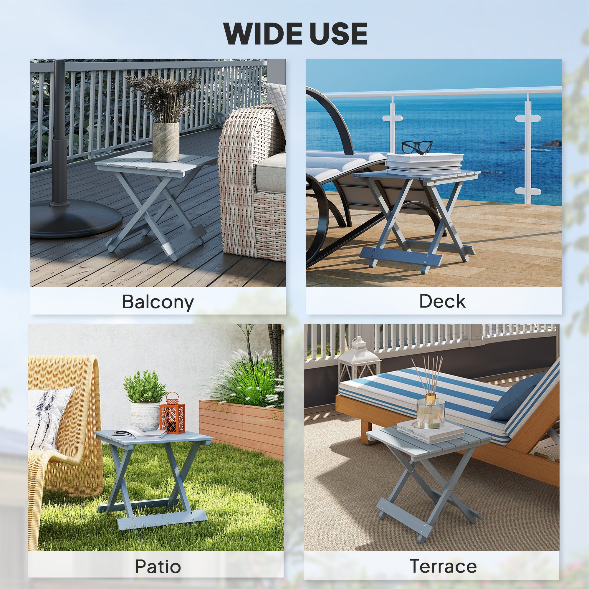 Outsunny Fir Wood Folding Coffee Table, Lightweight Small Garden Table with Slatted Top, Portable Folding Side Table for Balcony 