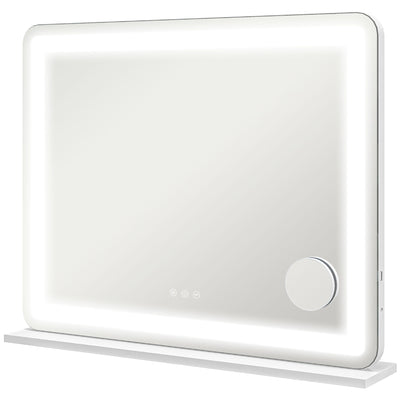 HOMCOM Vanity Mirror with Lights, Large Lighted Makeup Mirror with 3 Colour Lighting Modes, 10X Magnifying, USB Charging Port, Touch Screen, Tabletop or Wall Mounted Design for Bedroom, White 